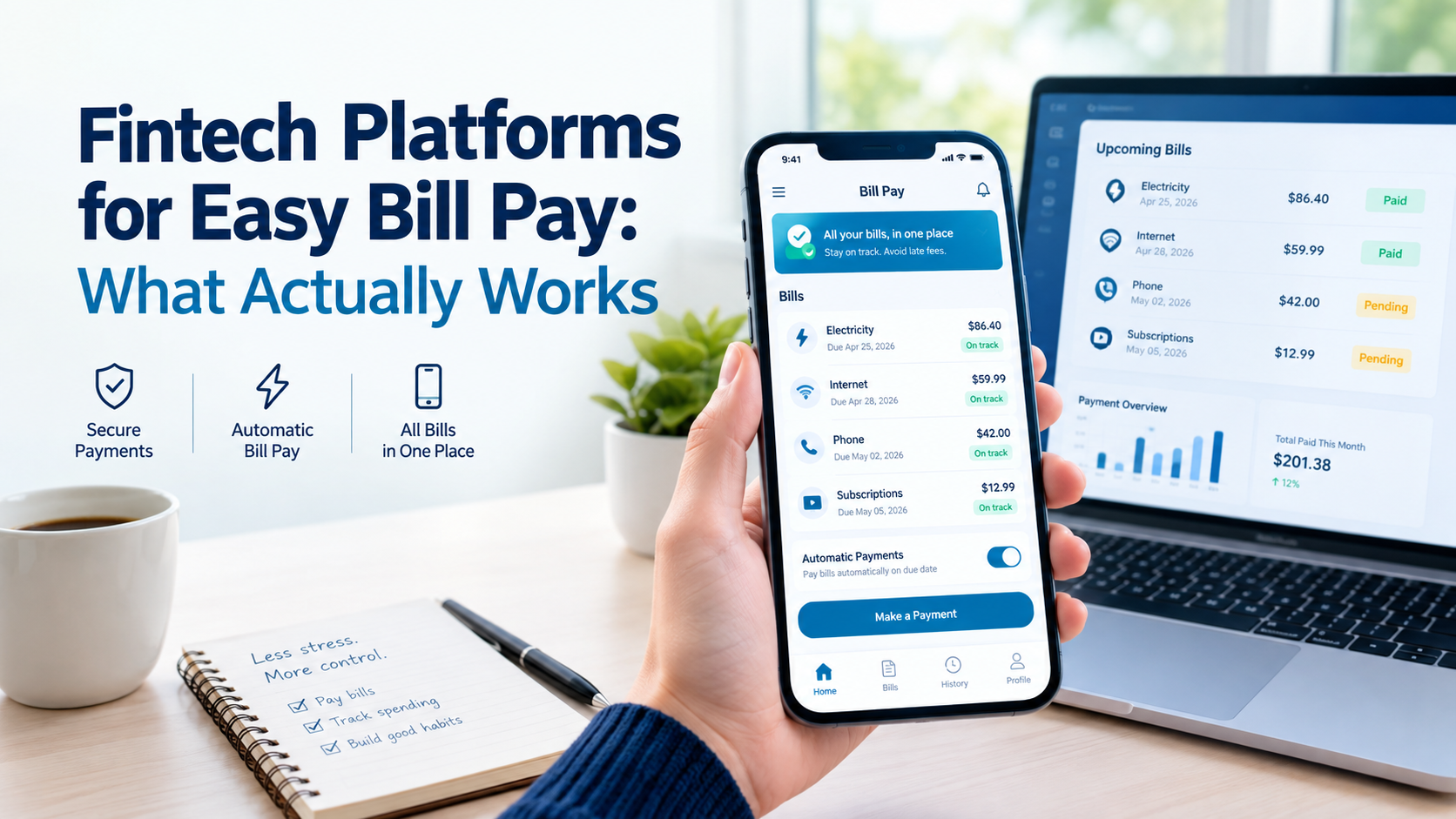 Fintech platforms simplifying bill payments with secure, fast, and convenient digital payment solutions.